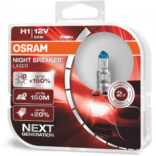 Галогенная лампа Osram Night Breaker Laser H1 +150% 12V 55W 64150NL-HCB-DUO (2 шт.)