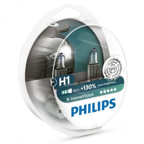 Галогенная лампа Philips H1 X-tremeVision +130% 12V 12258XVS2 (2шт.)